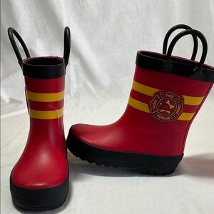 Size 6, Fire Rescue Kids Rain Boots - Red and Yellow